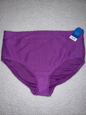 Lands’ End Vivid Violet Purple Texture High Waist Swim Bottoms 16